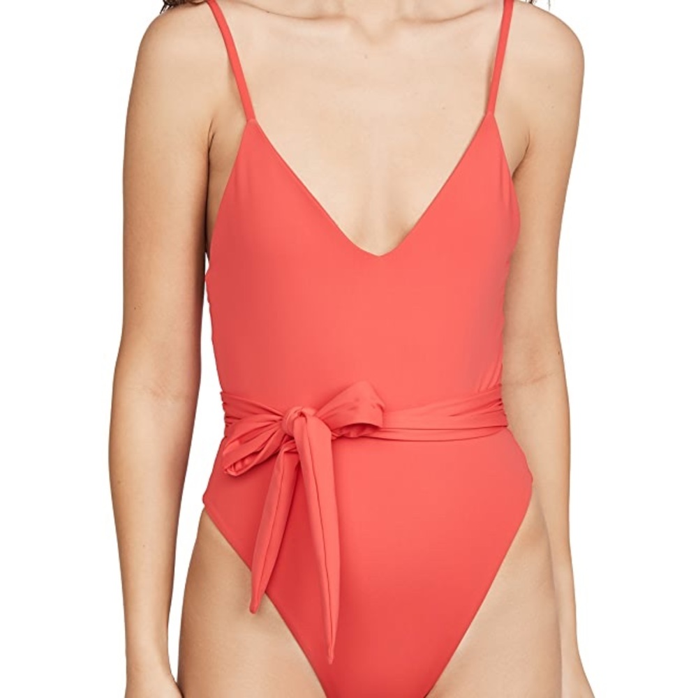 Mara Hoffman Coral One-Piece Swimsuit with Waist Tie